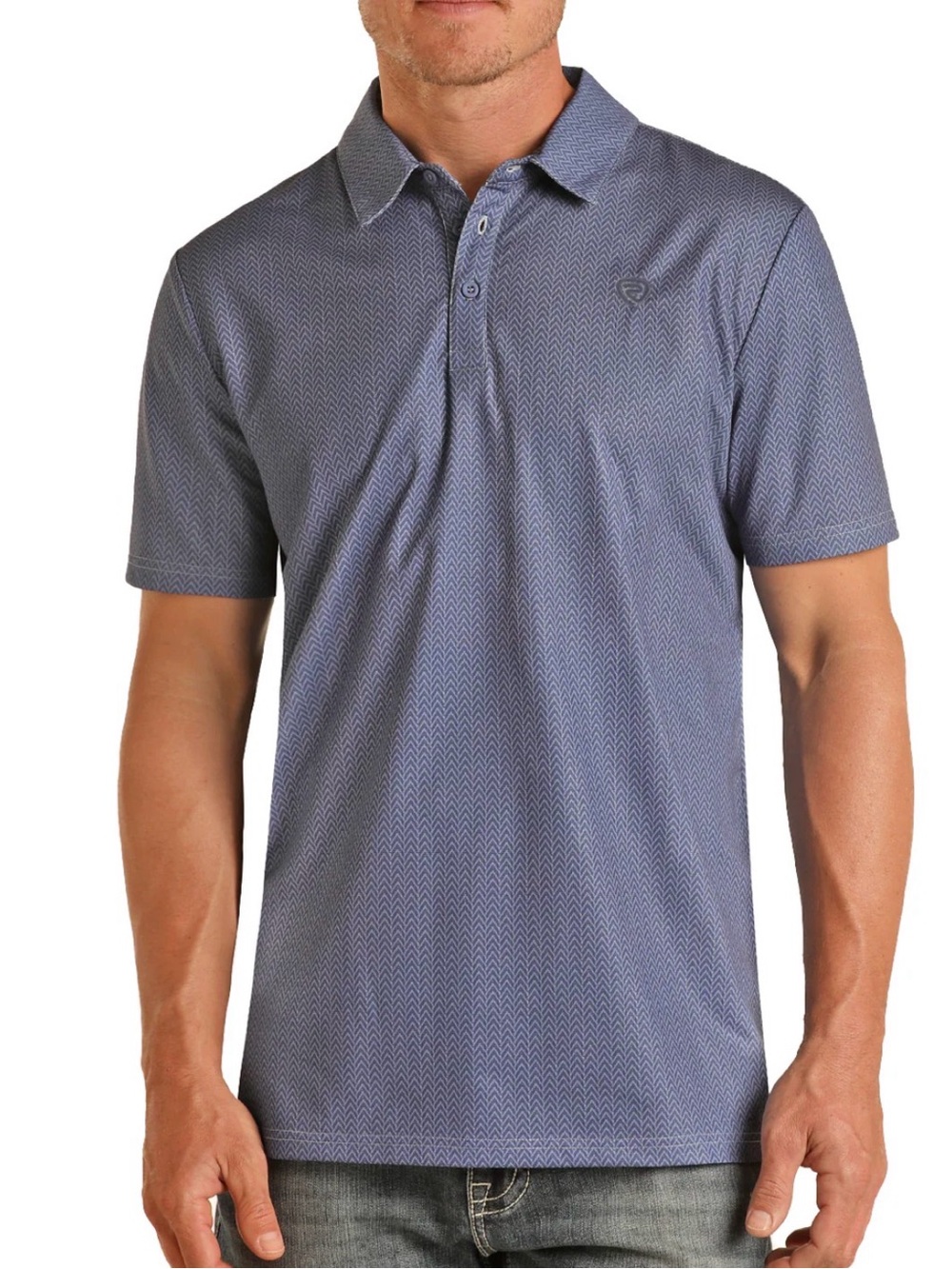 Rock and Roll Blue Micro Print Polo Shirt Size Small